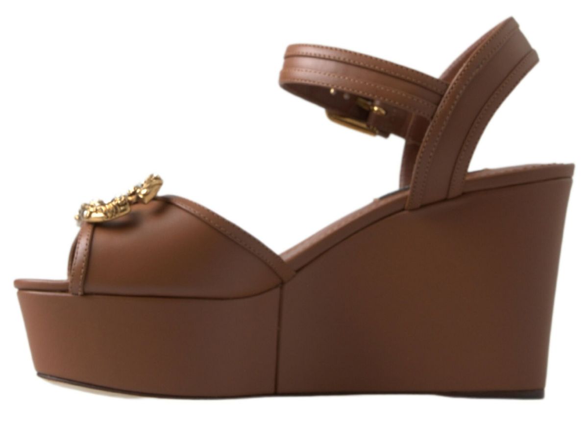 Dolce & Gabbana Brown Leather AMORE Wedges Sandals Shoes | Regal Royce