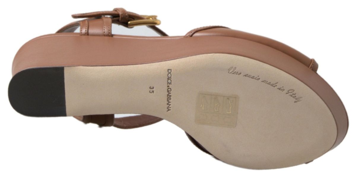 Dolce & Gabbana Brown Leather AMORE Wedges Sandals Shoes | Regal Royce