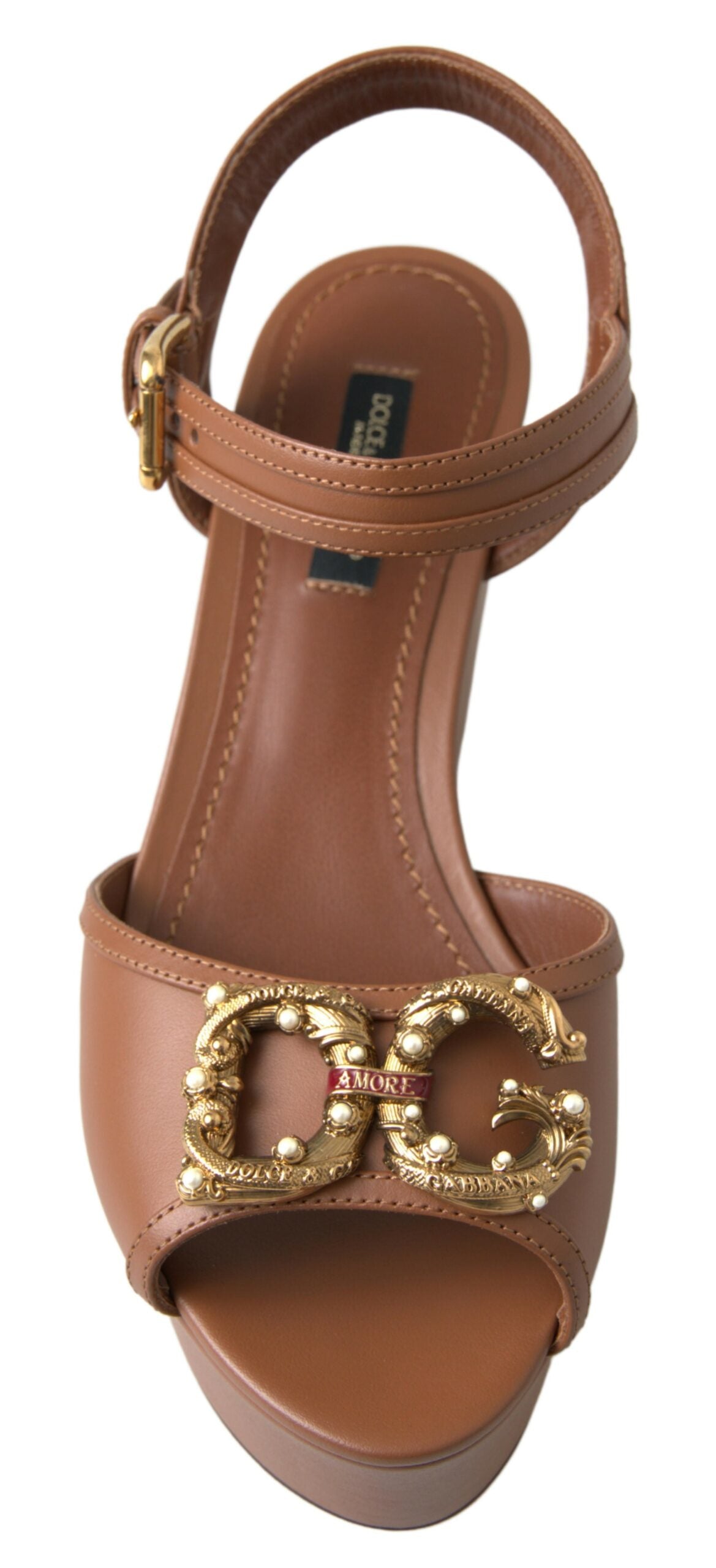 Dolce & Gabbana Brown Leather AMORE Wedges Sandals Shoes | Regal Royce