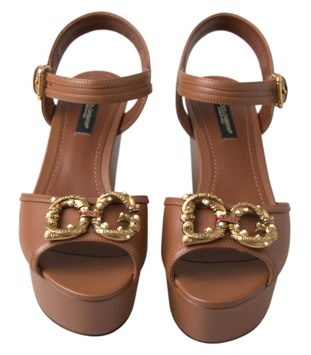 Dolce & Gabbana Brown Leather AMORE Wedges Sandals Shoes | Regal Royce