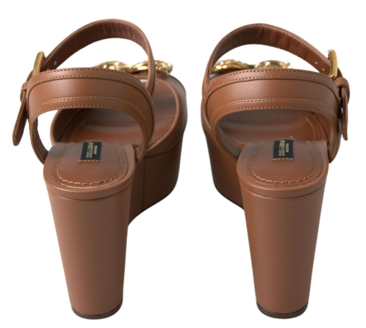 Dolce & Gabbana Brown Leather AMORE Wedges Sandals Shoes | Regal Royce
