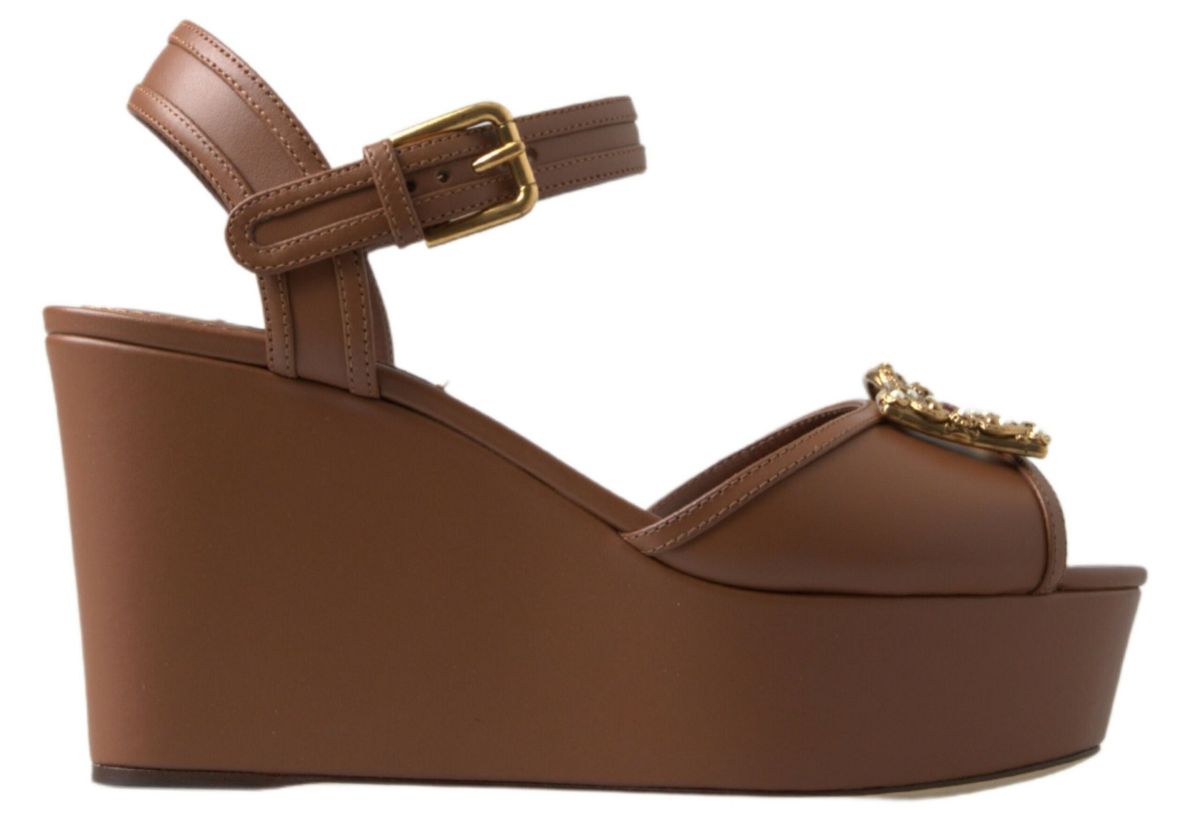Dolce & Gabbana Brown Leather AMORE Wedges Sandals Shoes | Regal Royce