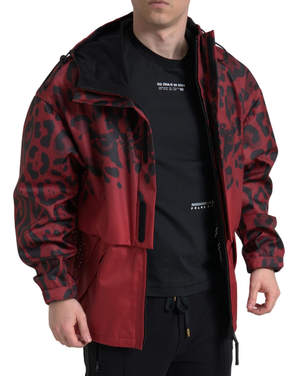 Dolce & Gabbana Red Leopard Hooded Rain Coat Jacket | Regal Royce