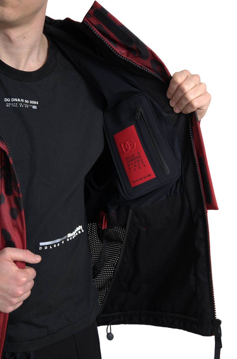 Dolce & Gabbana Red Leopard Hooded Rain Coat Jacket | Regal Royce