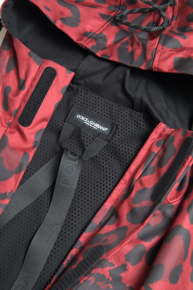 Dolce & Gabbana Red Leopard Hooded Rain Coat Jacket | Regal Royce