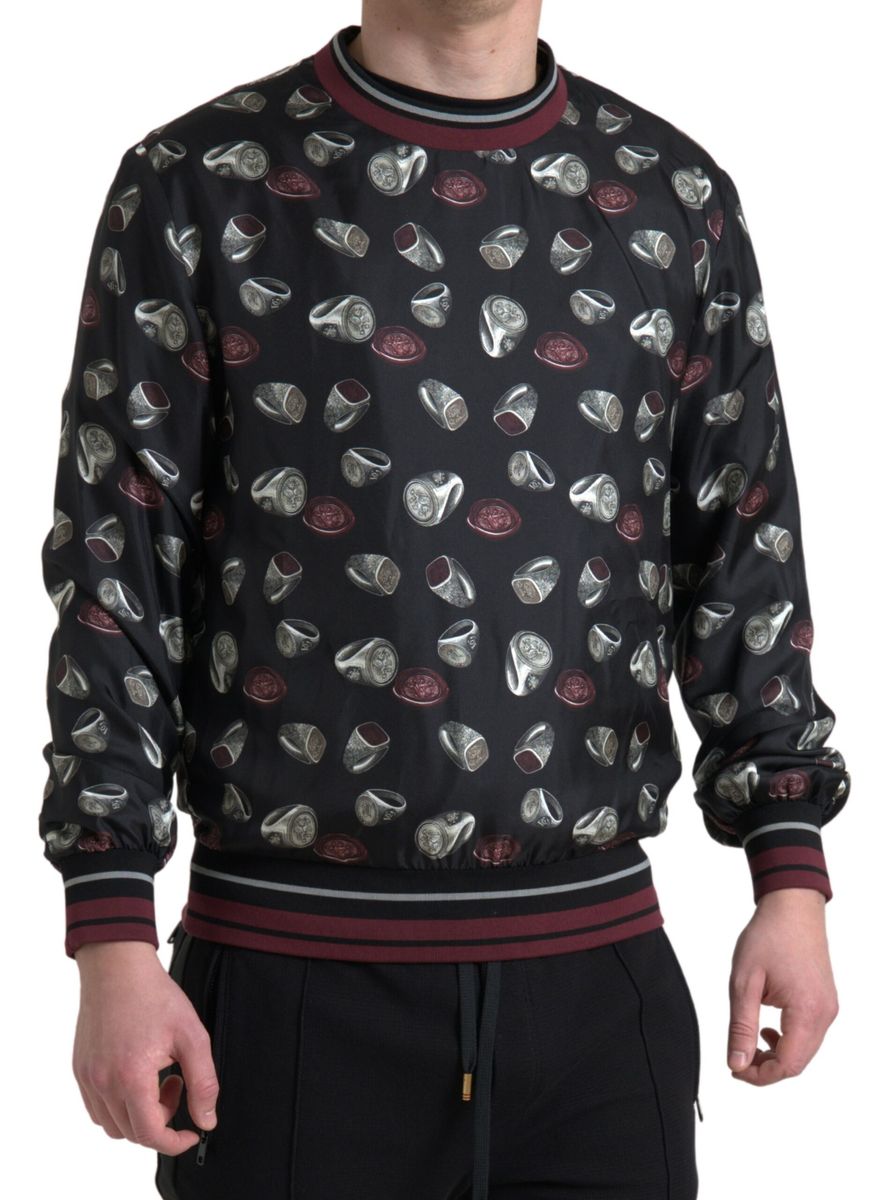 Dolce & Gabbana Black Ring Print Silk Crewneck Sweater | Regal Royce