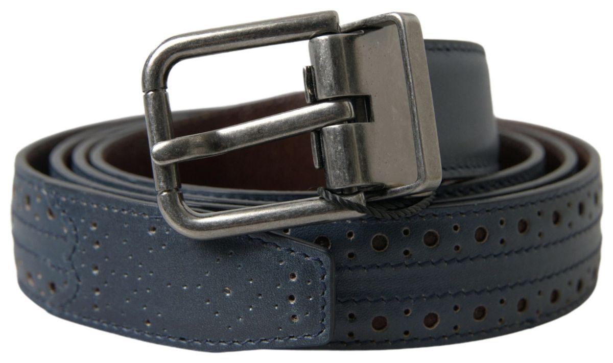 Dolce & Gabbana Blue Leather Perforated Metal Buckle Belt | Regal Royce