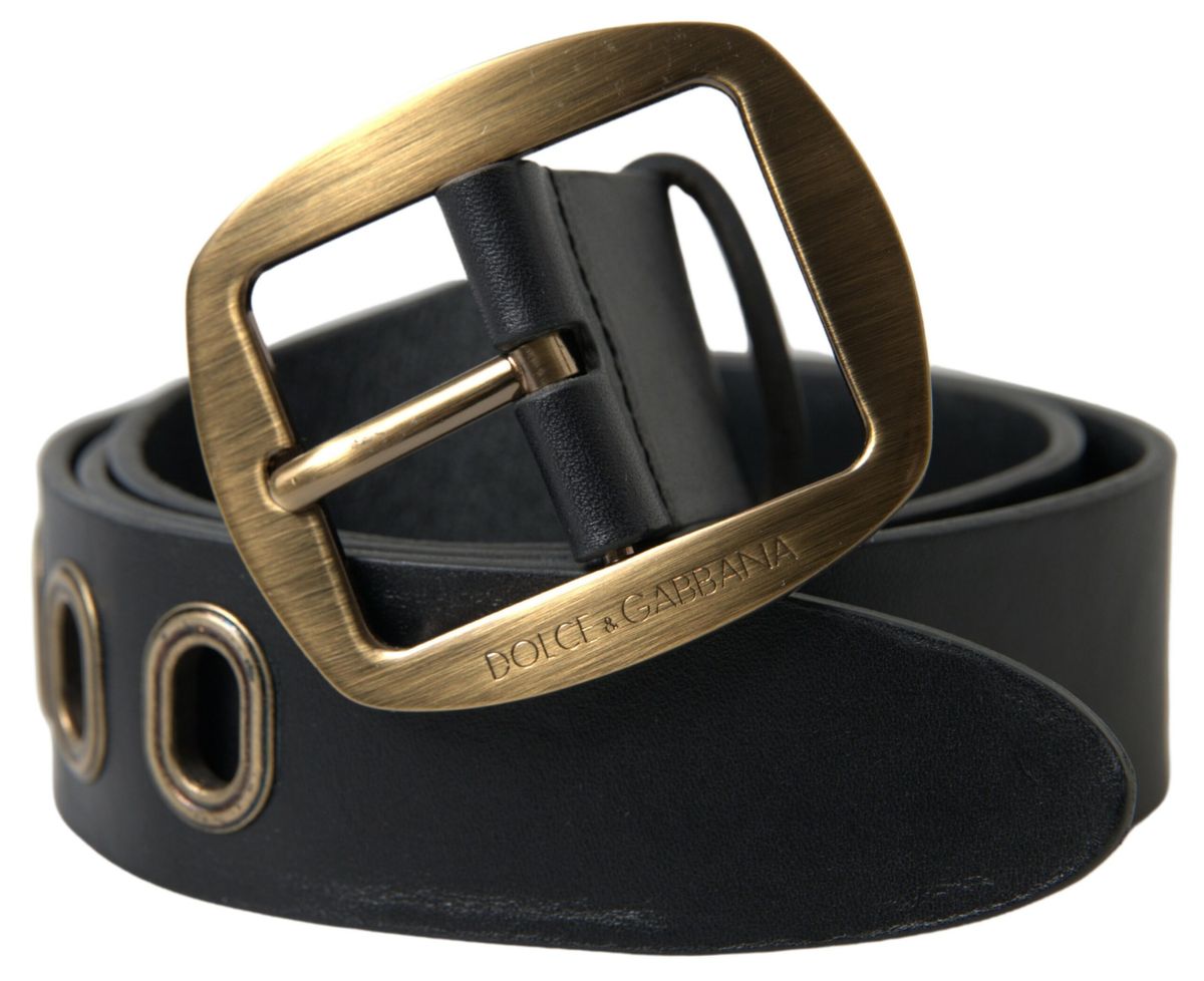 Dolce & Gabbana Black Leather Gold Metal Buckle Men Belt | Regal Royce