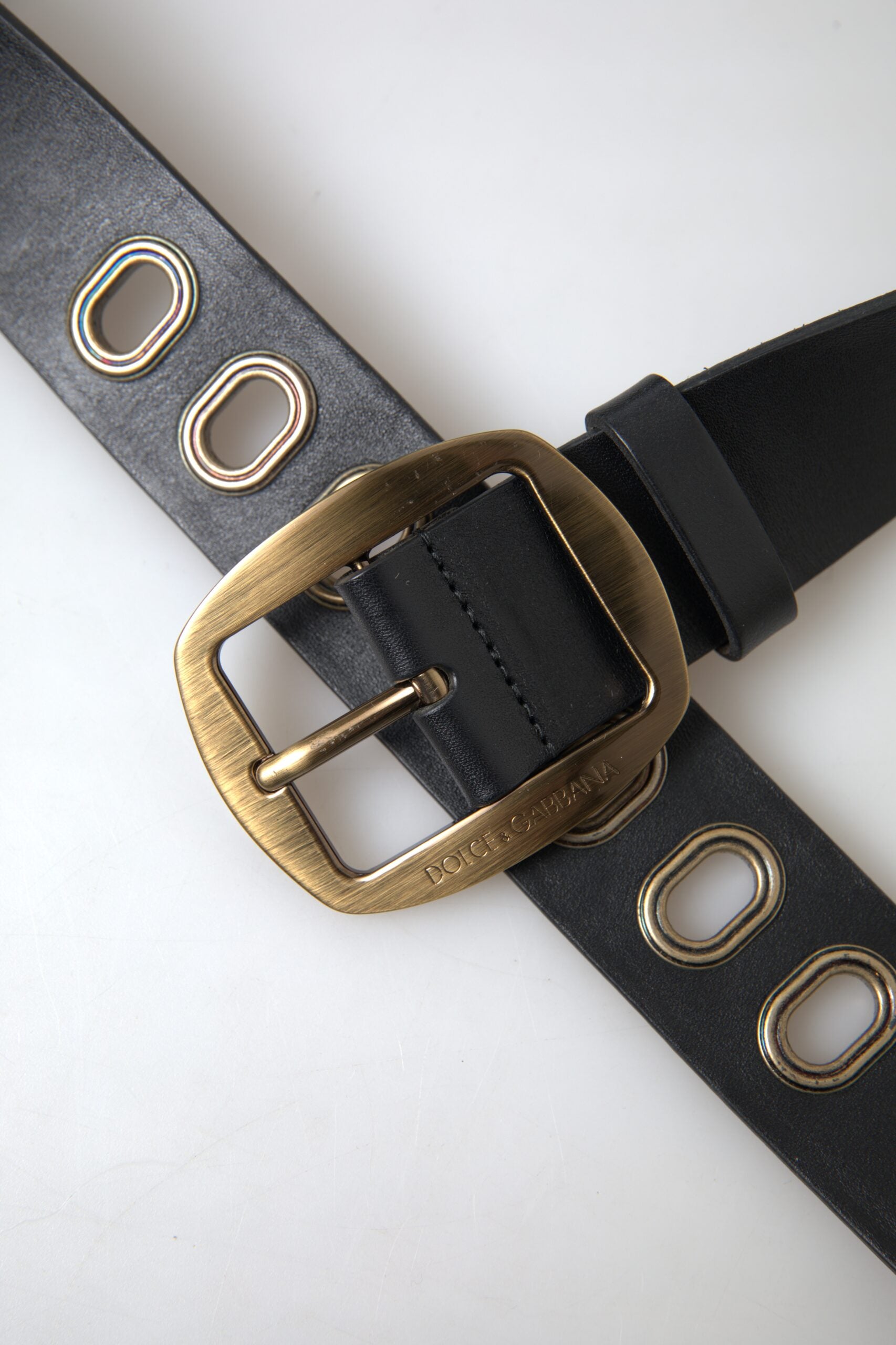 Dolce & Gabbana Black Leather Gold Metal Buckle Men Belt | Regal Royce