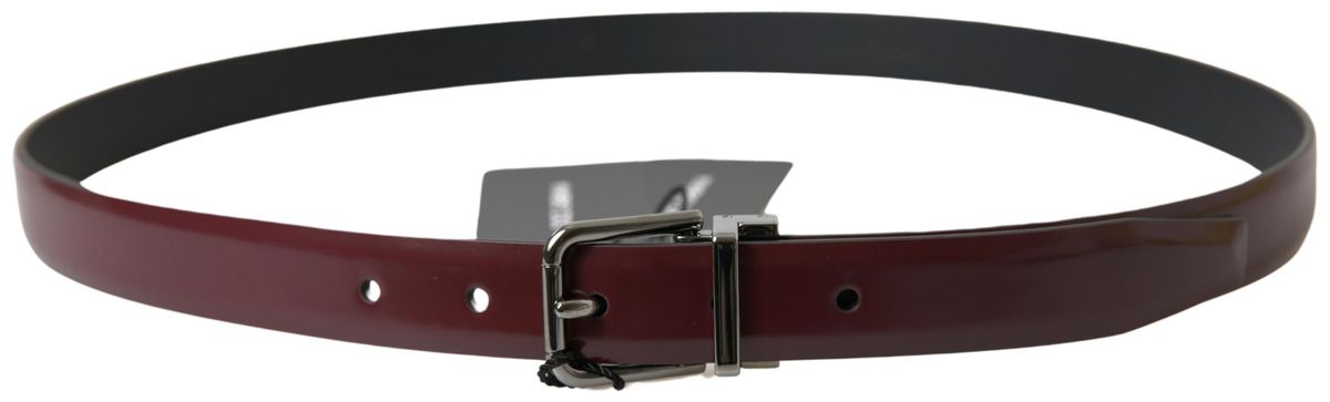 Dolce & Gabbana Bordeaux Leather Silver Metal Buckle Belt | Regal Royce