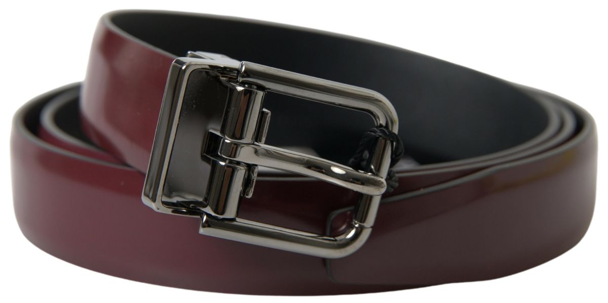 Dolce & Gabbana Bordeaux Leather Silver Metal Buckle Belt | Regal Royce