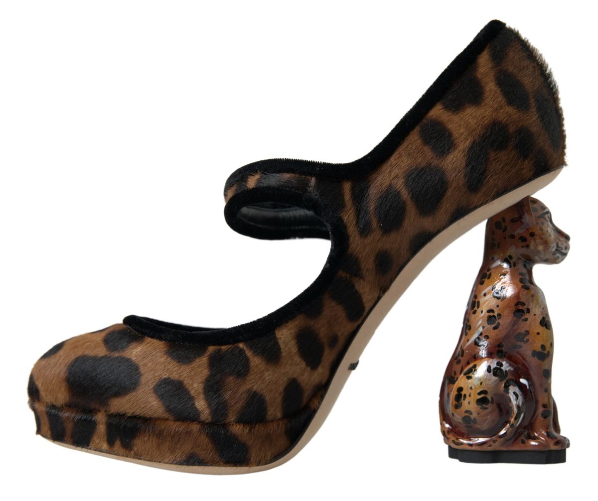 Dolce & Gabbana Black Brown Calf Leopard Heel Mary Jane Pump Shoes | Regal Royce