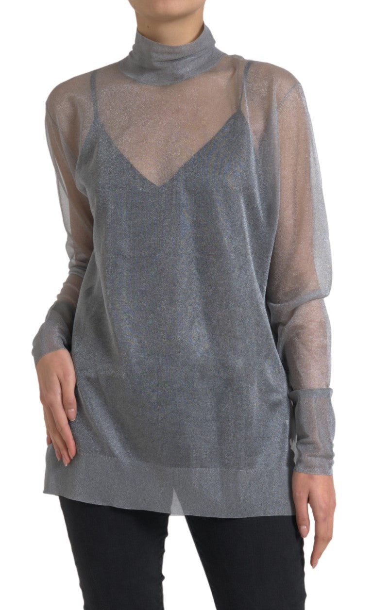 Dolce & Gabbana Gray Mesh Turtleneck Long Sleeve Blouse Top | Regal Royce