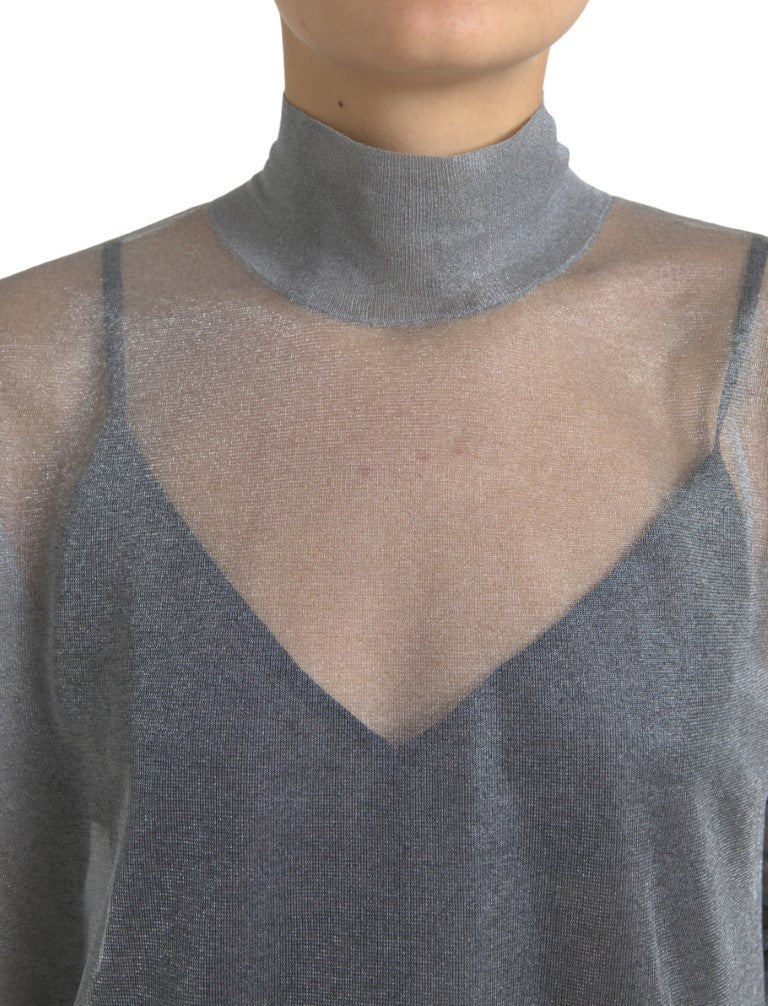 Dolce & Gabbana Gray Mesh Turtleneck Long Sleeve Blouse Top | Regal Royce