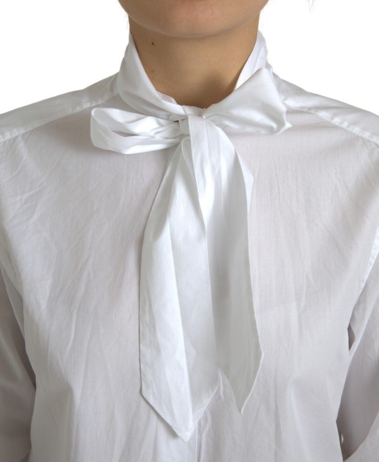 Dolce & Gabbana White Cotton Ascot Collar Long Sleeves Top | Regal Royce