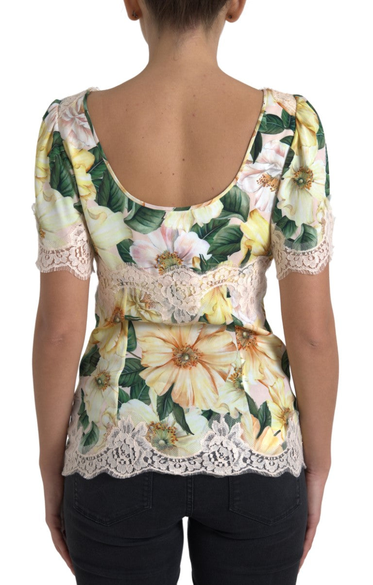 Dolce & Gabbana Multicolor Floral Lace V Neck Blouse | Regal Royce