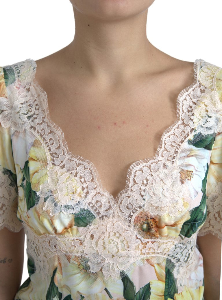 Dolce & Gabbana Multicolor Floral Lace V Neck Blouse | Regal Royce