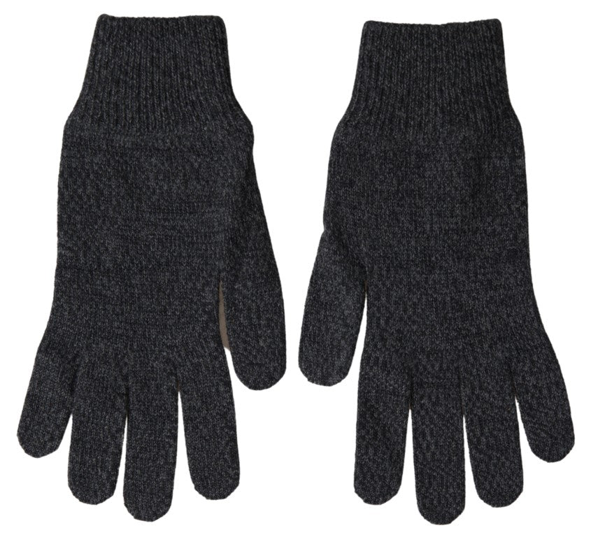 Dolce & Gabbana Gray Virgin Wool Knit Hands Mitten Men Gloves | Regal Royce