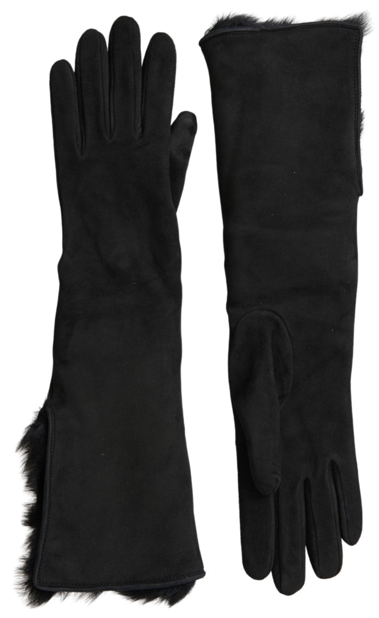 Dolce & Gabbana Black Leather Fur Elbow Length Gloves | Regal Royce
