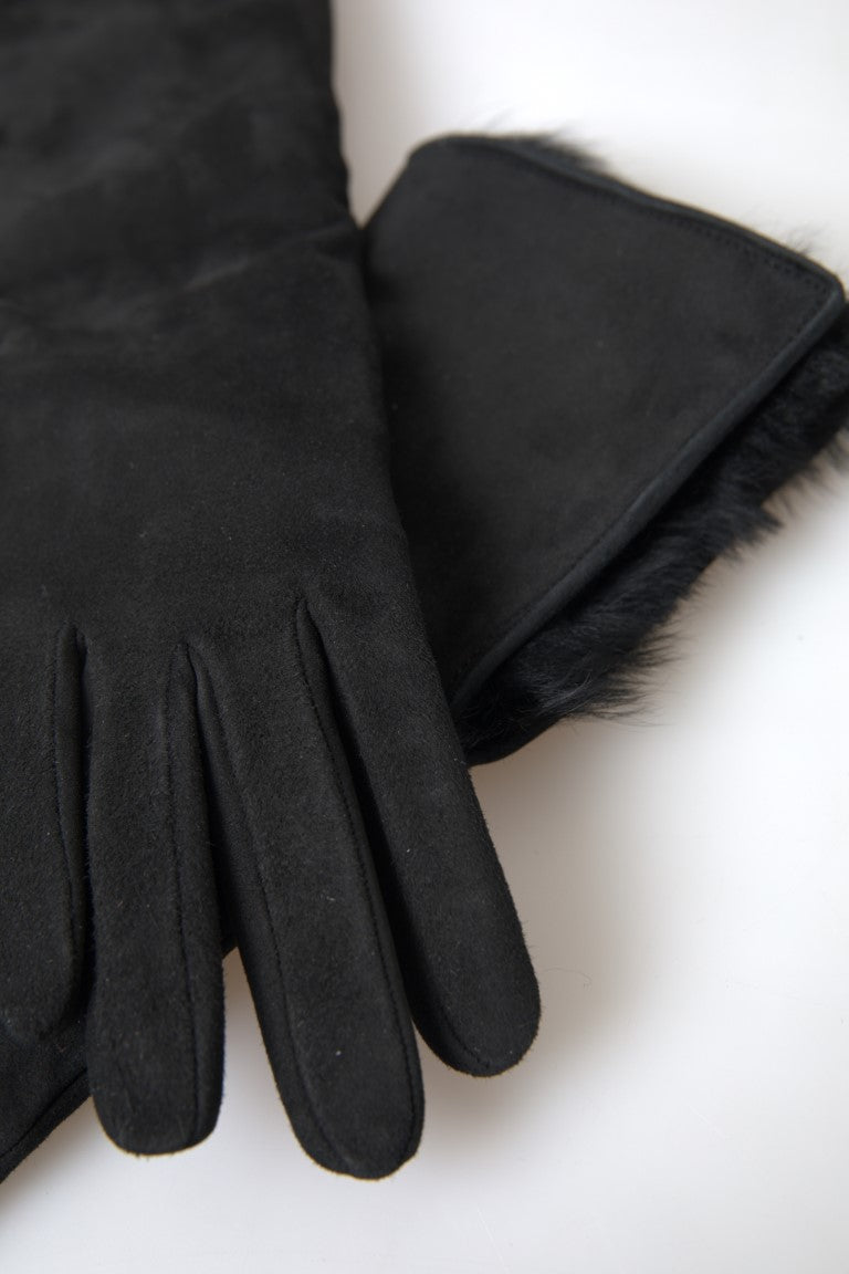 Dolce & Gabbana Black Leather Fur Elbow Length Gloves | Regal Royce