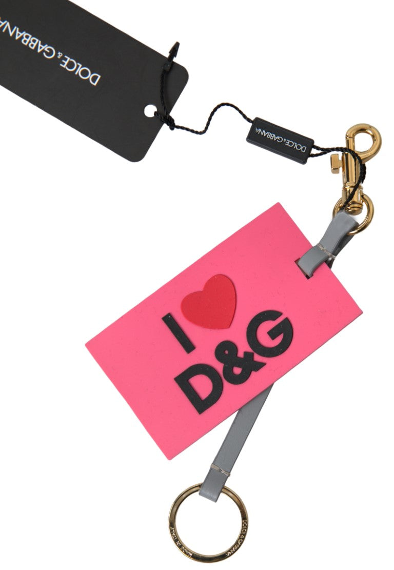Dolce & Gabbana Pink Silicone DG Logo Gold Brass Keyring Women Keychain | Regal Royce