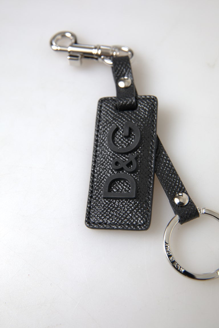 Dolce & Gabbana Black DG Logo Leather Silver Metal Keychain | Regal Royce