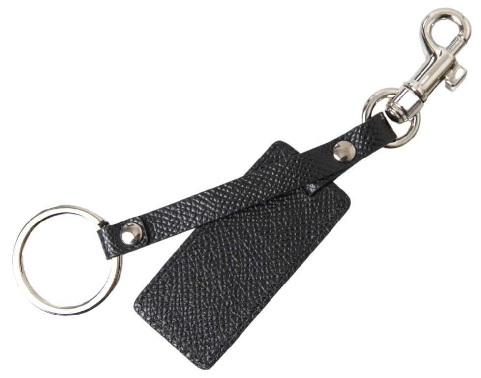 Dolce & Gabbana Black DG Logo Leather Silver Metal Keychain | Regal Royce