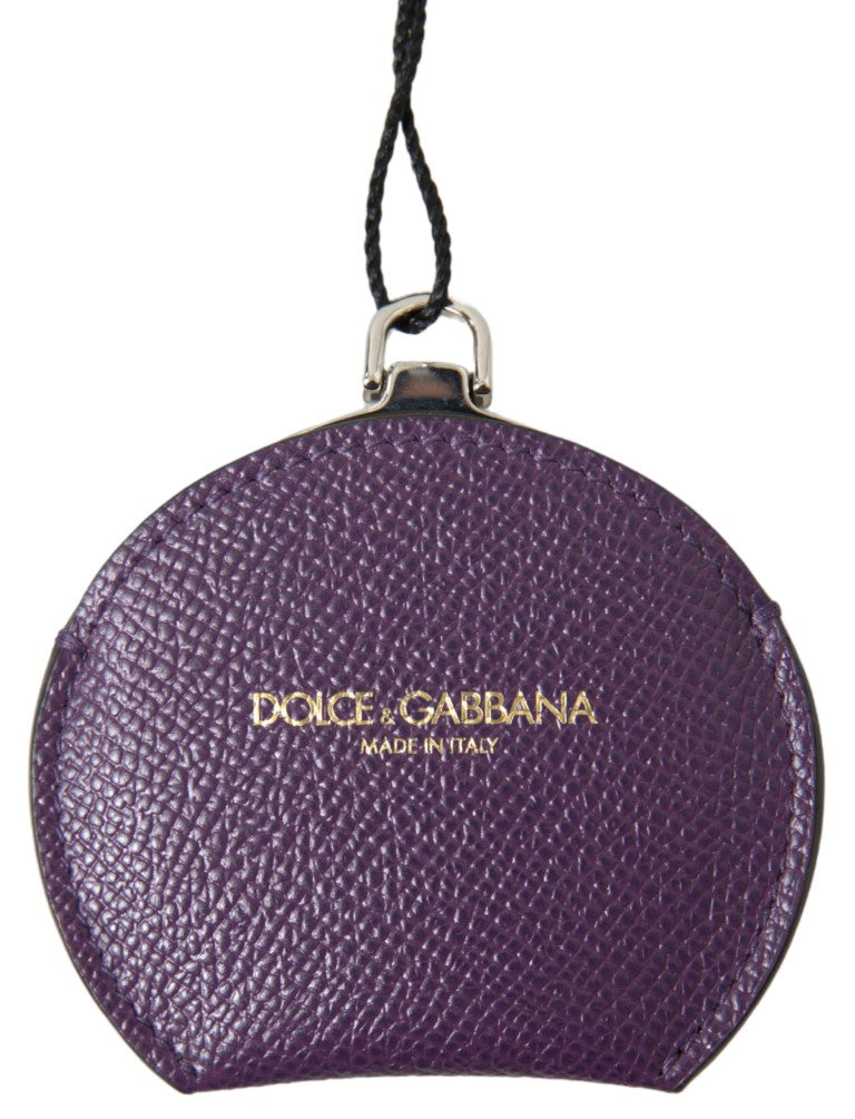 Dolce & Gabbana Purple Calfskin Leather Round Hand Mirror Holder | Regal Royce