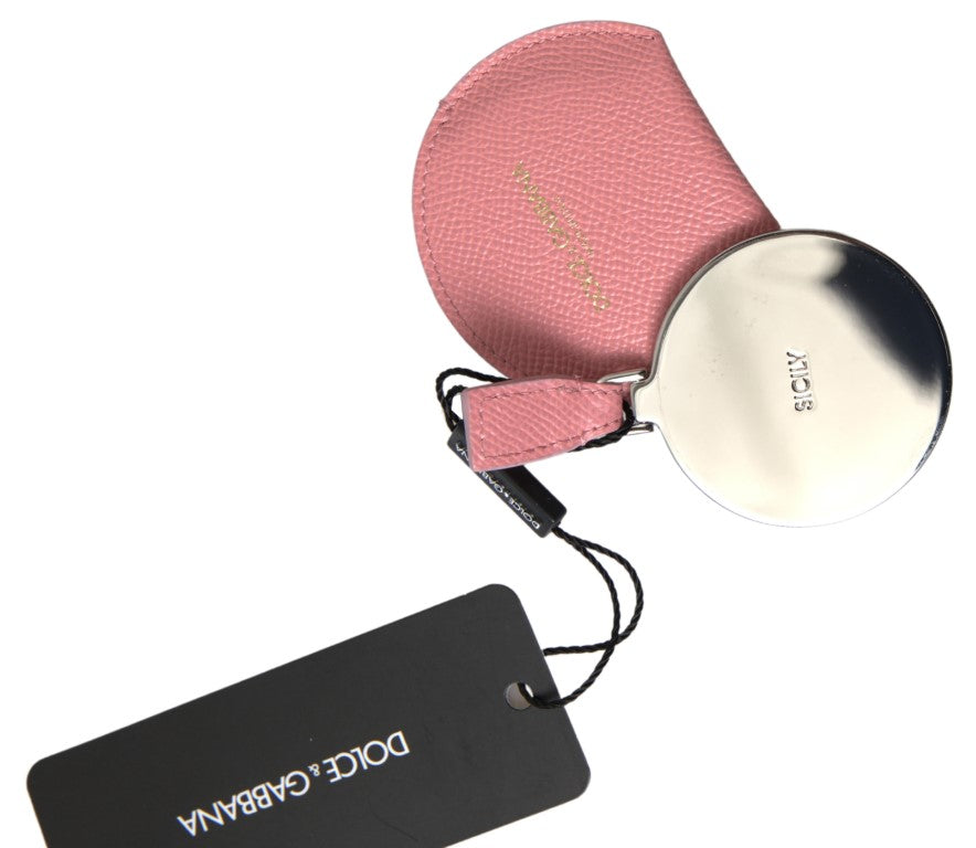 Dolce & Gabbana Pink Calfskin Leather Round Mirror Holder | Regal Royce