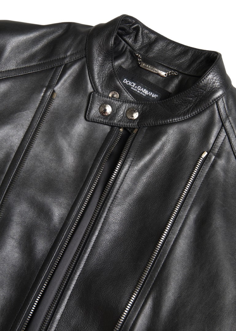 Dolce & Gabbana Black Leather Zipper Coat Men Jacket | Regal Royce