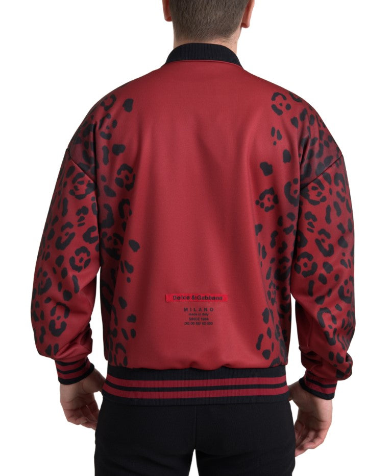 Dolce & Gabbana Red Leopard Polyester Bomber Full Zip  Jacket | Regal Royce