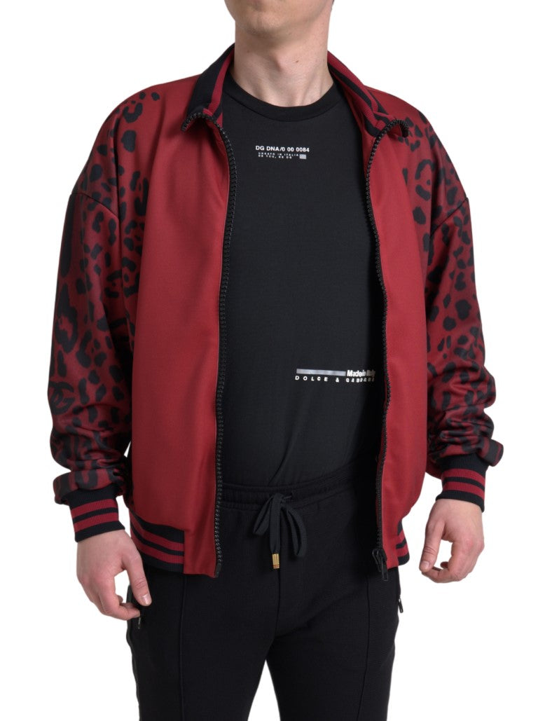 Dolce & Gabbana Red Leopard Polyester Bomber Full Zip  Jacket | Regal Royce