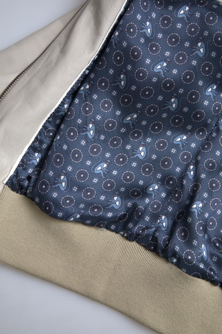 Dolce & Gabbana Cream Leather Bomber Blouson Full Zip Jacket | Regal Royce