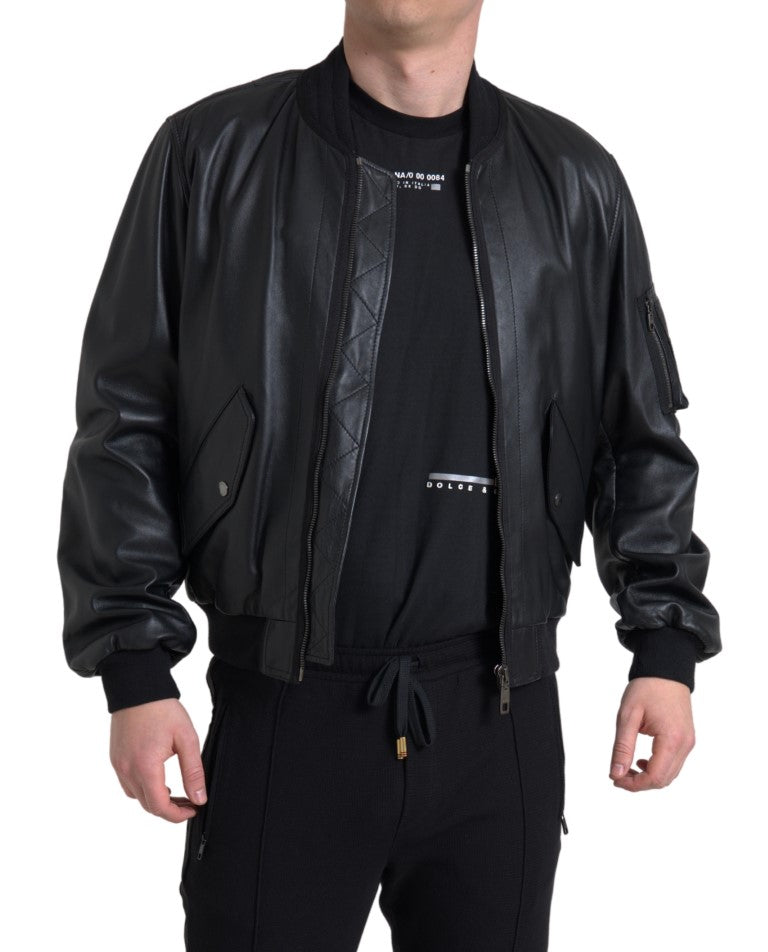 Dolce & Gabbana Black Leather Blouson Full Zip Bomber Jacket | Regal Royce