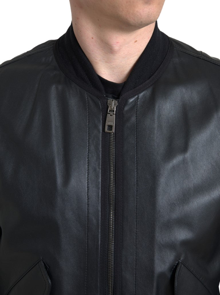 Dolce & Gabbana Black Leather Blouson Full Zip Bomber Jacket