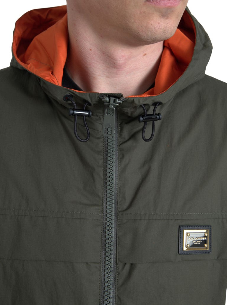 Dolce & Gabbana Green Orange Hooded Cotton Full Zip Jacket | Regal Royce
