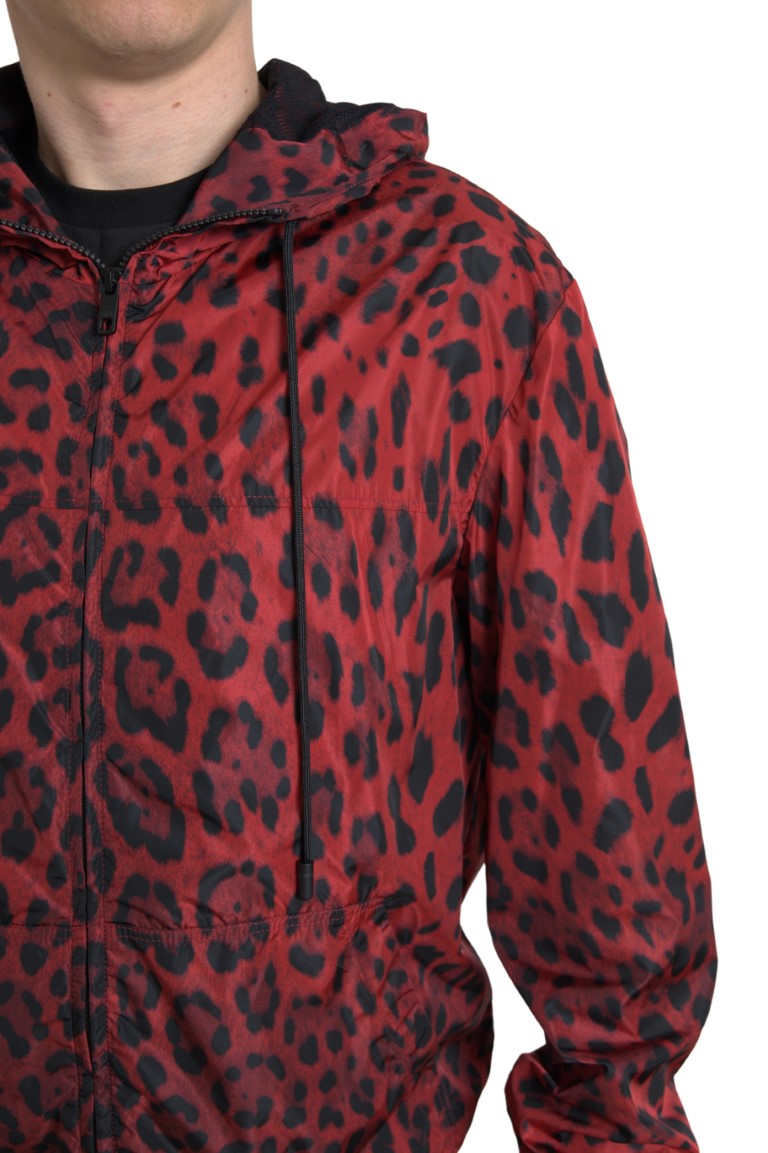 Dolce & Gabbana Red Leopard Hooded Bomber Full Zip Jacket | Regal Royce