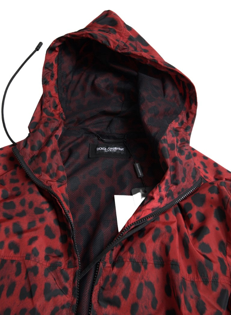 Dolce & Gabbana Red Leopard Hooded Bomber Full Zip Jacket | Regal Royce