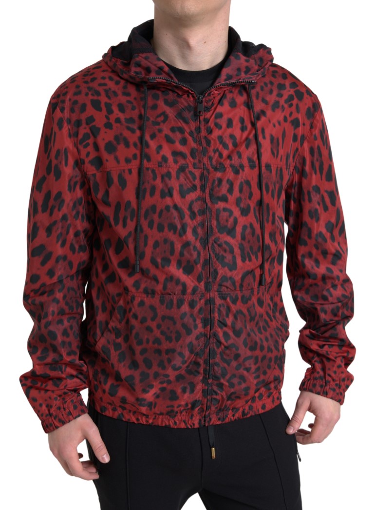 Dolce & Gabbana Red Leopard Hooded Bomber Full Zip Jacket | Regal Royce