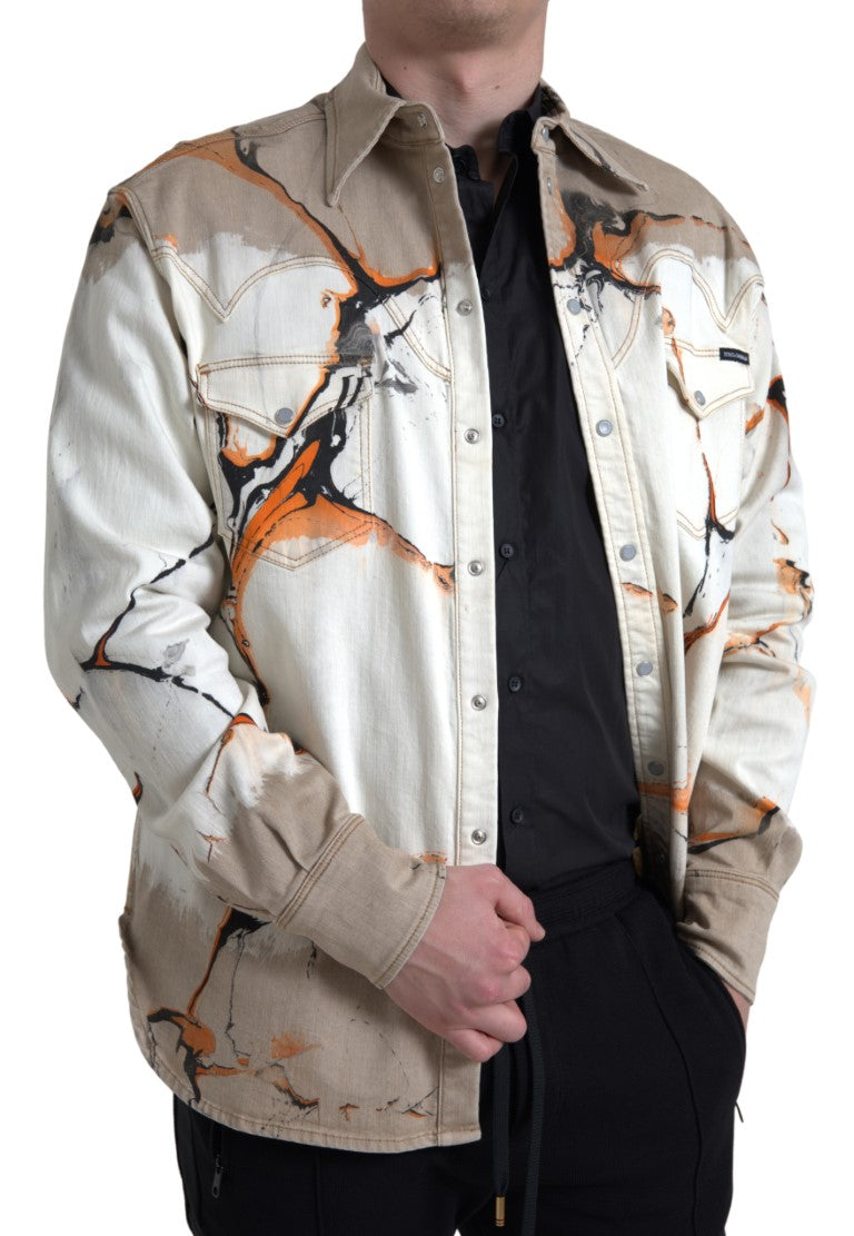 Dolce & Gabbana Multicolor Cotton Collared Denim Shirt | Regal Royce