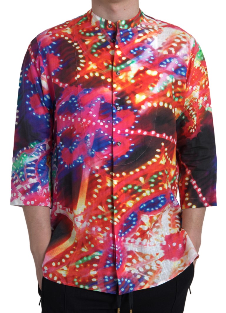 Dolce & Gabbana Multicolor Luminarie Print Linen Shirt | Regal Royce