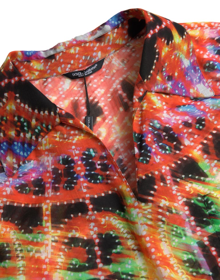 Dolce & Gabbana Multicolor Luminarie Print Men Cotton Shirt | Regal Royce