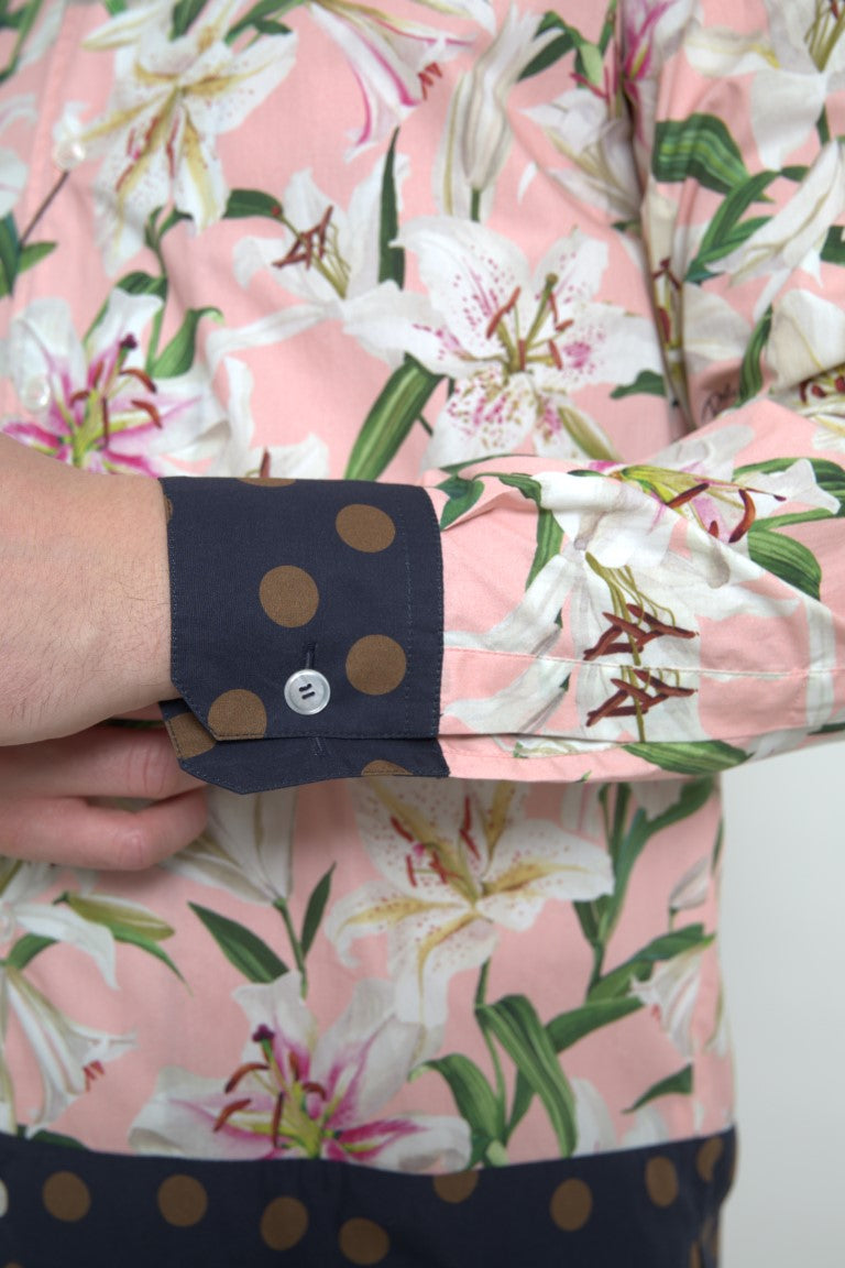 Dolce & Gabbana Cotton Polka Dot Lily Print Collared Shirt | Regal Royce
