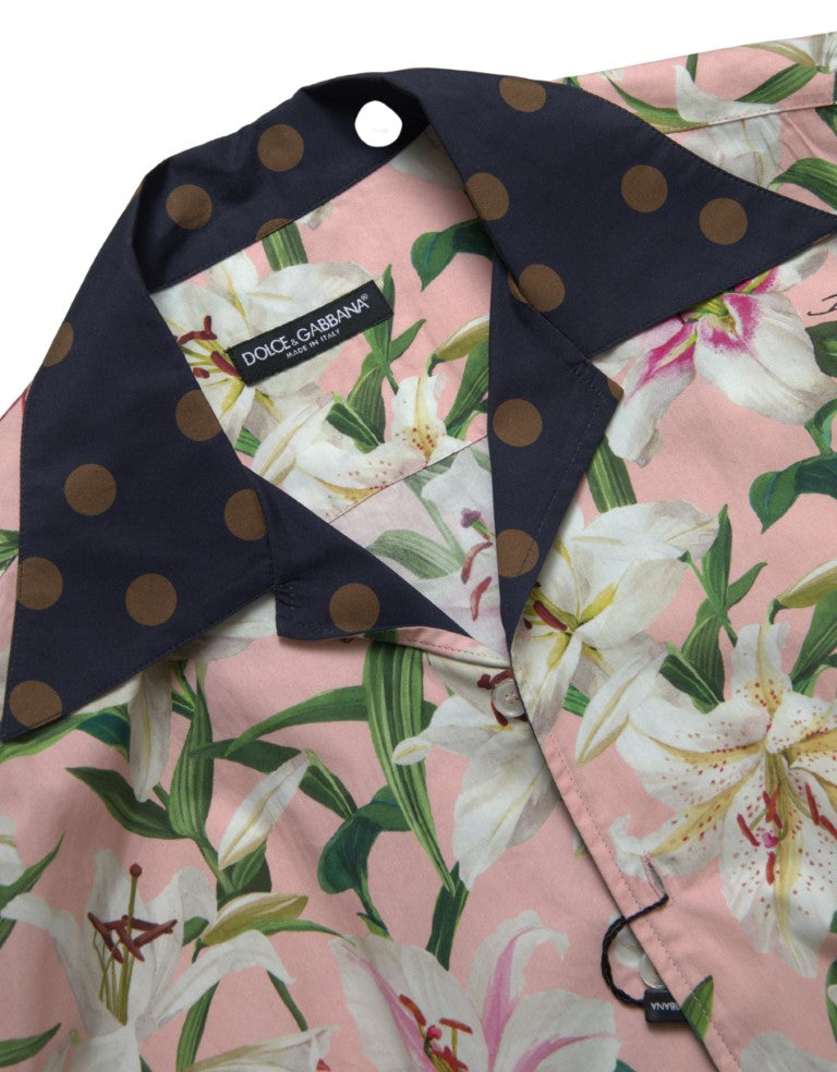 Dolce & Gabbana Cotton Polka Dot Lily Print Collared Shirt | Regal Royce