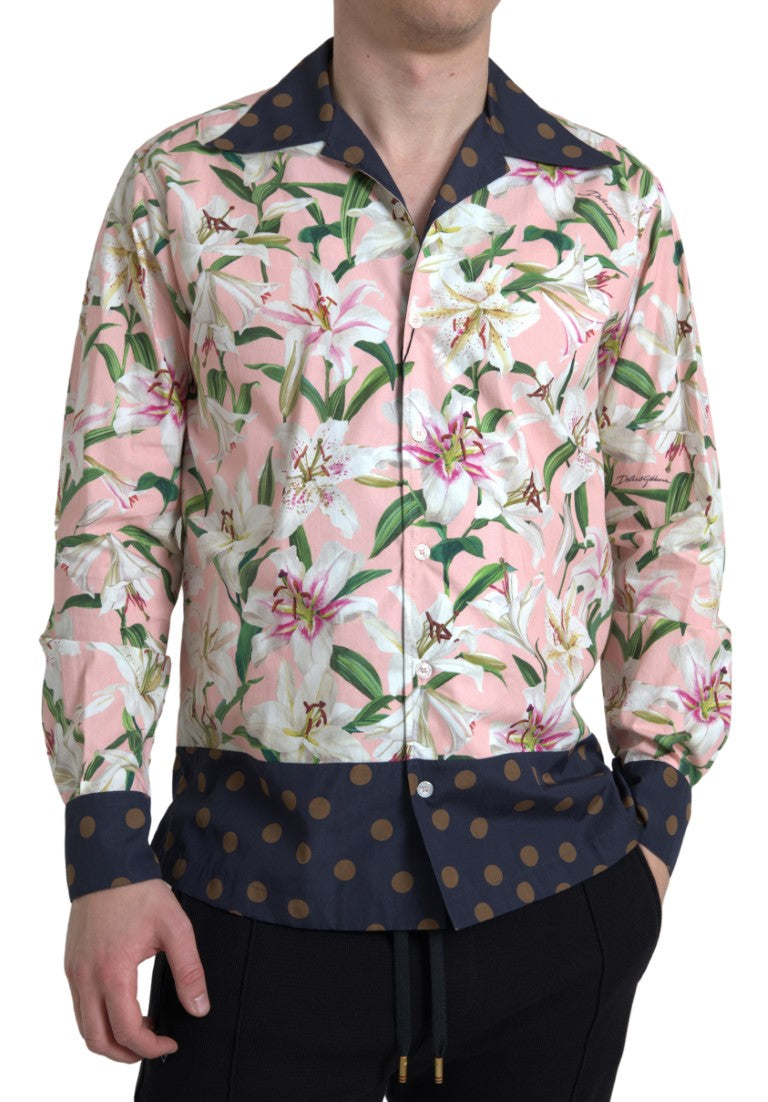 Dolce & Gabbana Cotton Polka Dot Lily Print Collared Shirt | Regal Royce