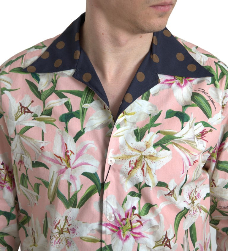 Dolce & Gabbana Cotton Polka Dot Lily Print Collared Shirt | Regal Royce
