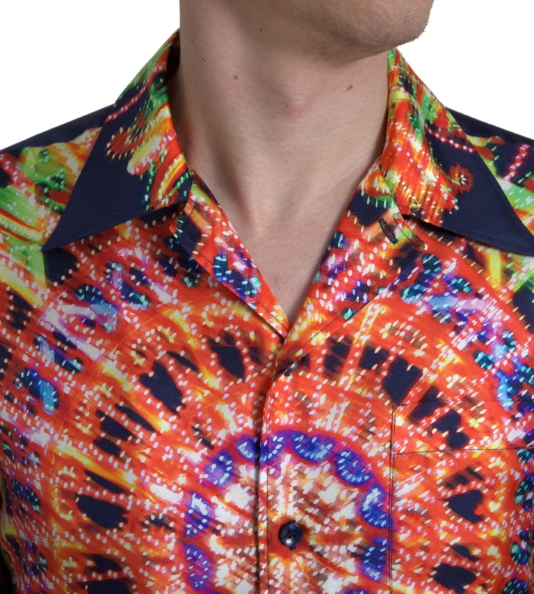 Dolce & Gabbana Multicolor Luminarie Print Men Shirt Silk | Regal Royce