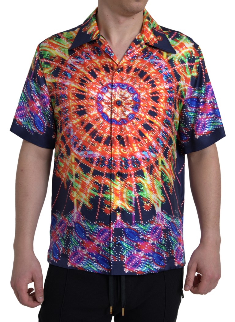 Dolce & Gabbana Multicolor Luminarie Print Men Shirt Silk | Regal Royce