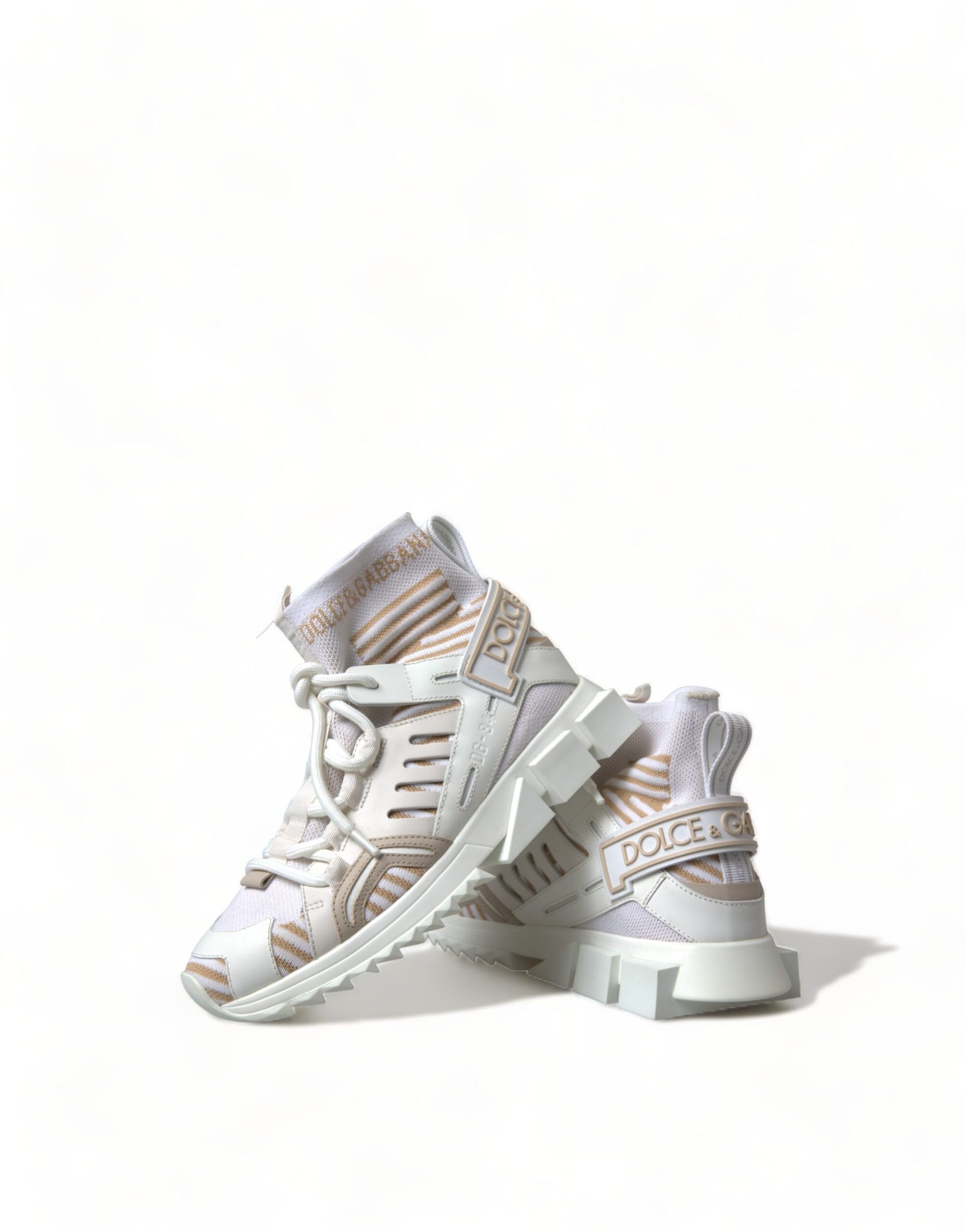 Dolce & Gabbana White Beige Sorrento Socks Sneakers Shoes | Regal Royce