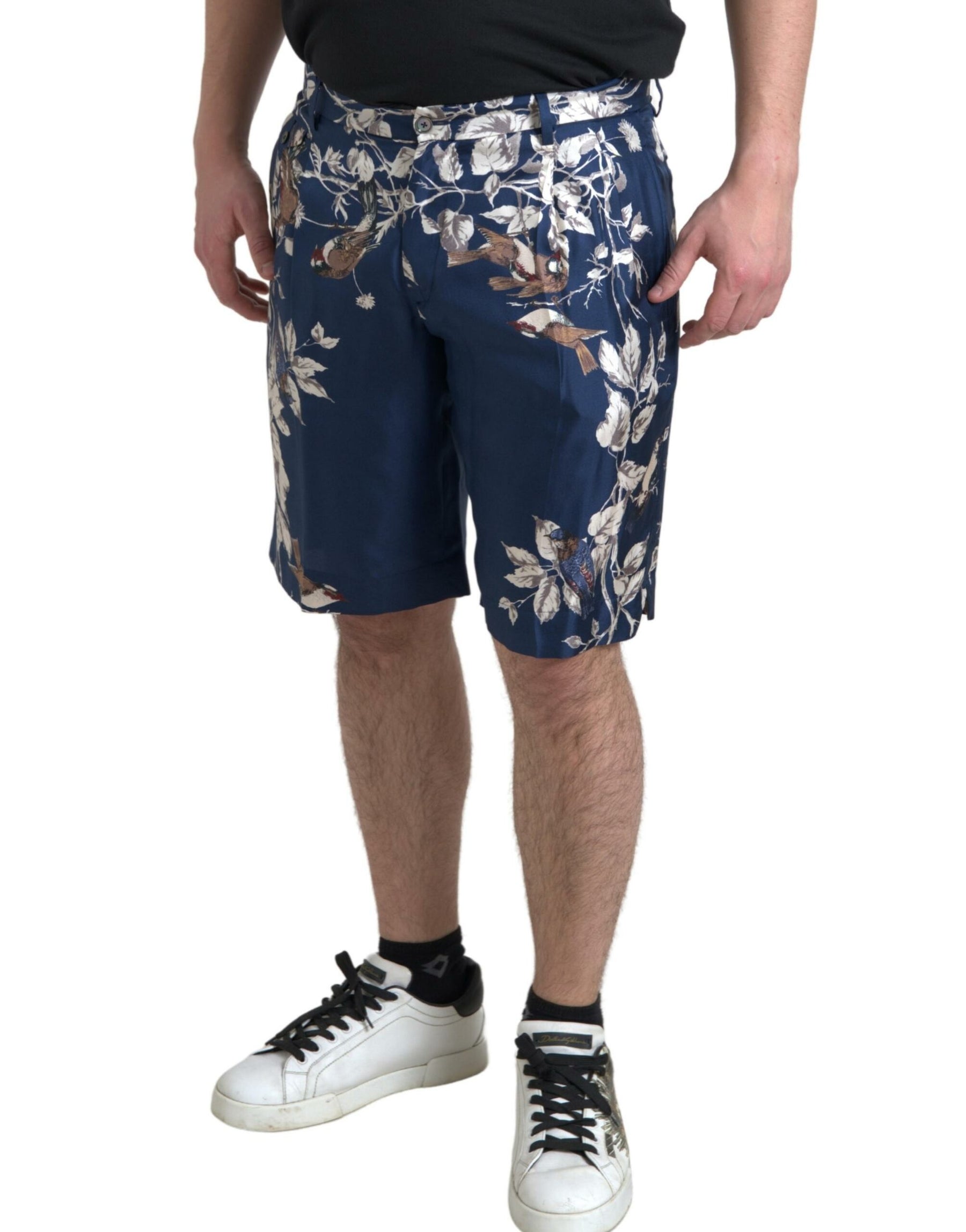 Dolce & Gabbana Blue Floral Print Silk Men Bermuda Shorts | Regal Royce